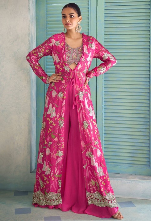 Pink Floral Print Jacket With Co-Ord Set